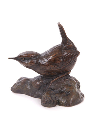 Bronze Life Size Wren on Rock Base by Sculptor Alan Glasby OBE GM - Open Edition