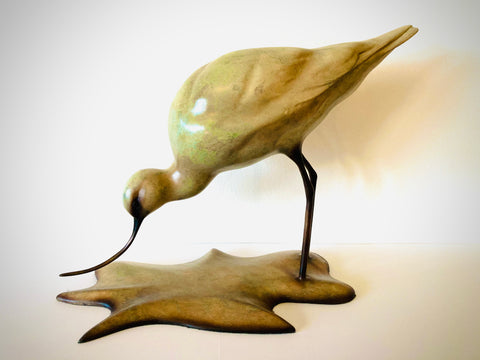 Bronze Avocet Feeding by Sculptor Alan Glasby OBE GM - Limited Edition